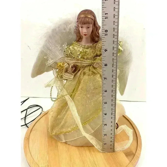 VTG Gold Angel Christmas Tree Topper Light Up WORKING Feather - Picture 3 of 11